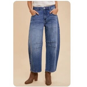 Anniewear Denim Wide Leg Jeans XL Cropped Blue‎ Wash Trendy